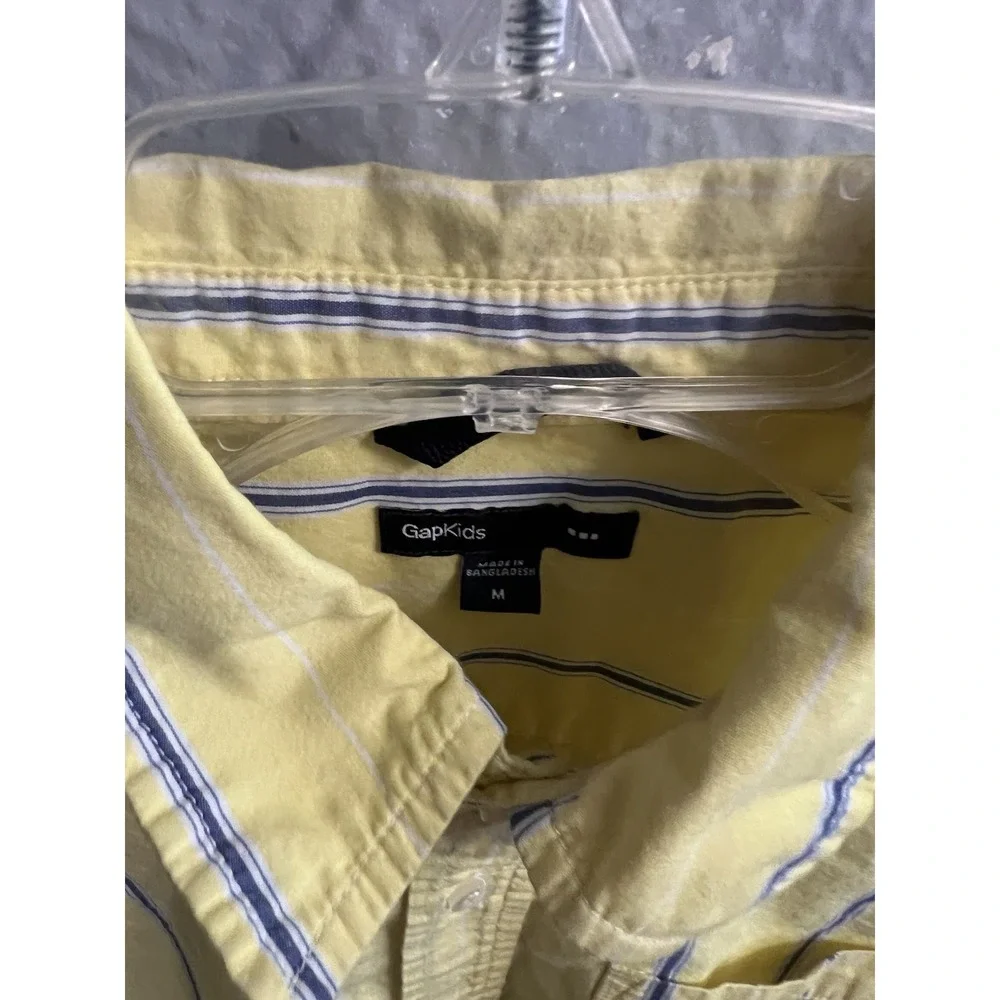 Gap Kids Button Up Shirt Boys Yellow White Blue Striped Long Sleeve‎ Size Mecium